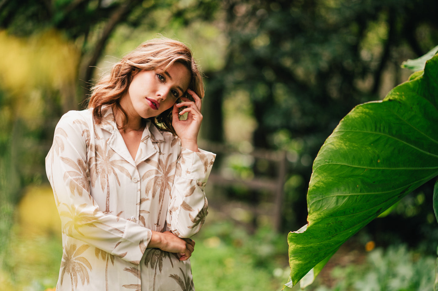 Palma Tropical Mujer – Camisa Manga Larga y Pantalón Pijama Mujer Elegante Bambula