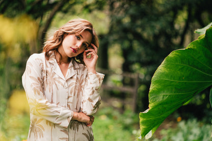 Palma Tropical Mujer – Camisa Manga Larga y Pantalón Pijama Mujer Elegante Bambula