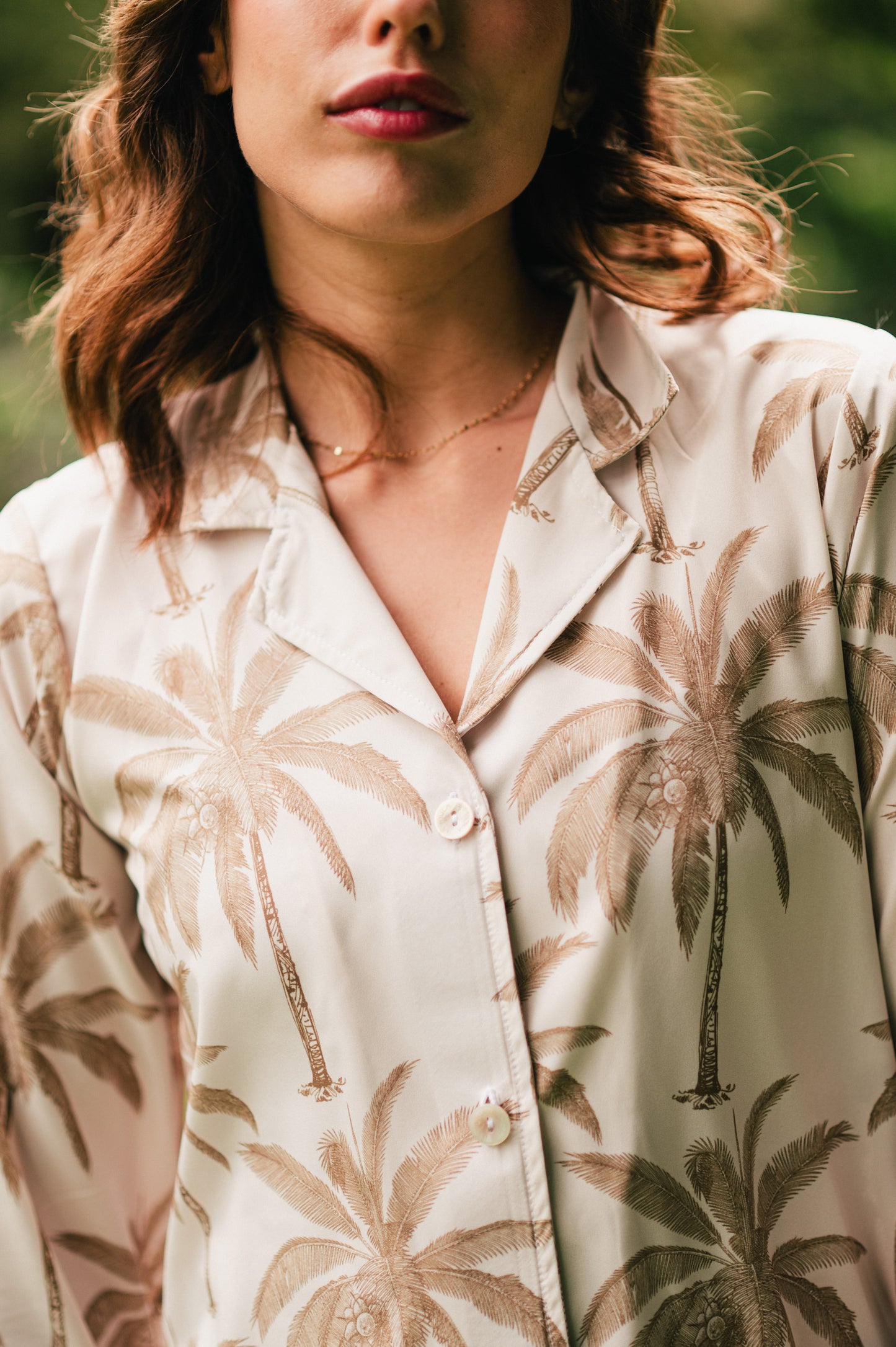 Palma Tropical Mujer – Camisa Manga Larga y Pantalón Pijama Mujer Elegante Bambula