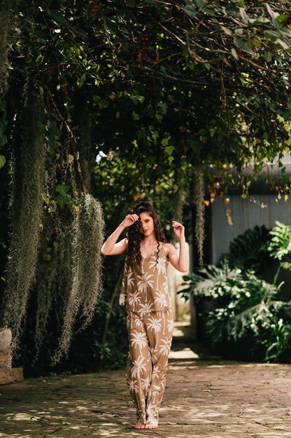 Palma Tropical Oliva - Blusa Tiritas y Pantalon