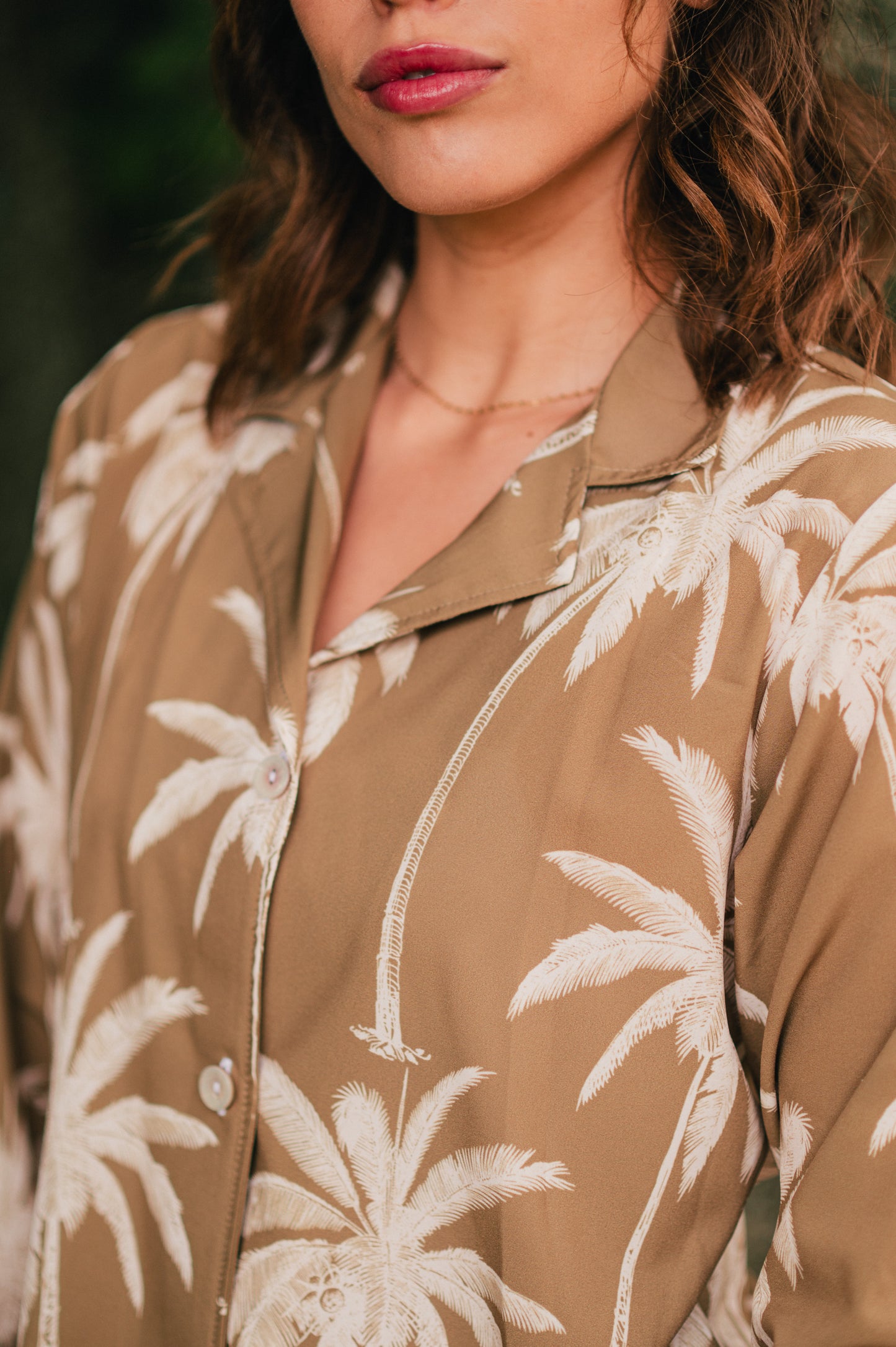 Palma Tropical Oliva - Camisa Manga Larga y Pantalon