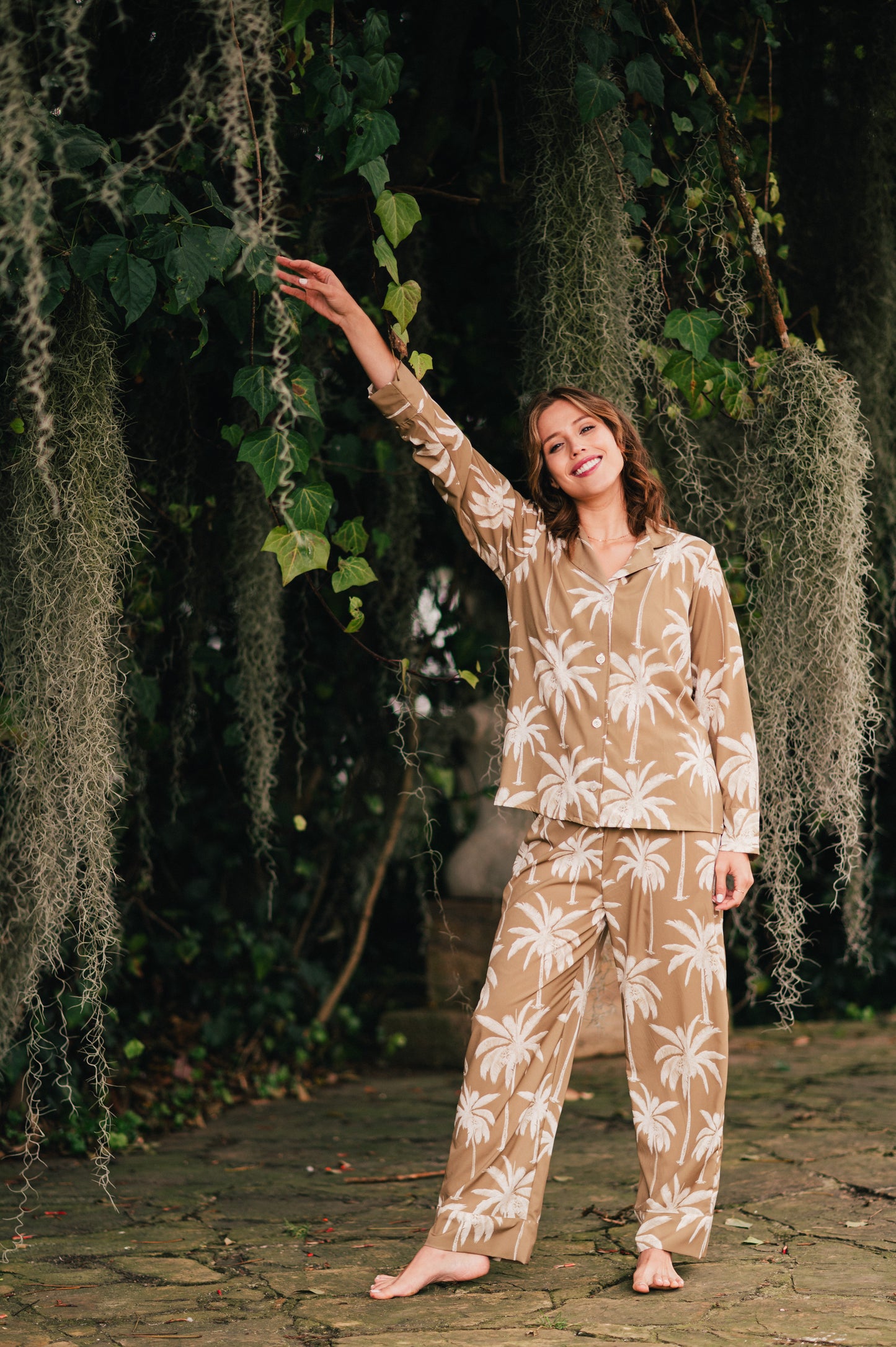 Palma Tropical Oliva - Camisa Manga Larga y Pantalon