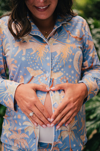 Paradise Blue - Camisa Manga Larga y Pantalon Maternidad