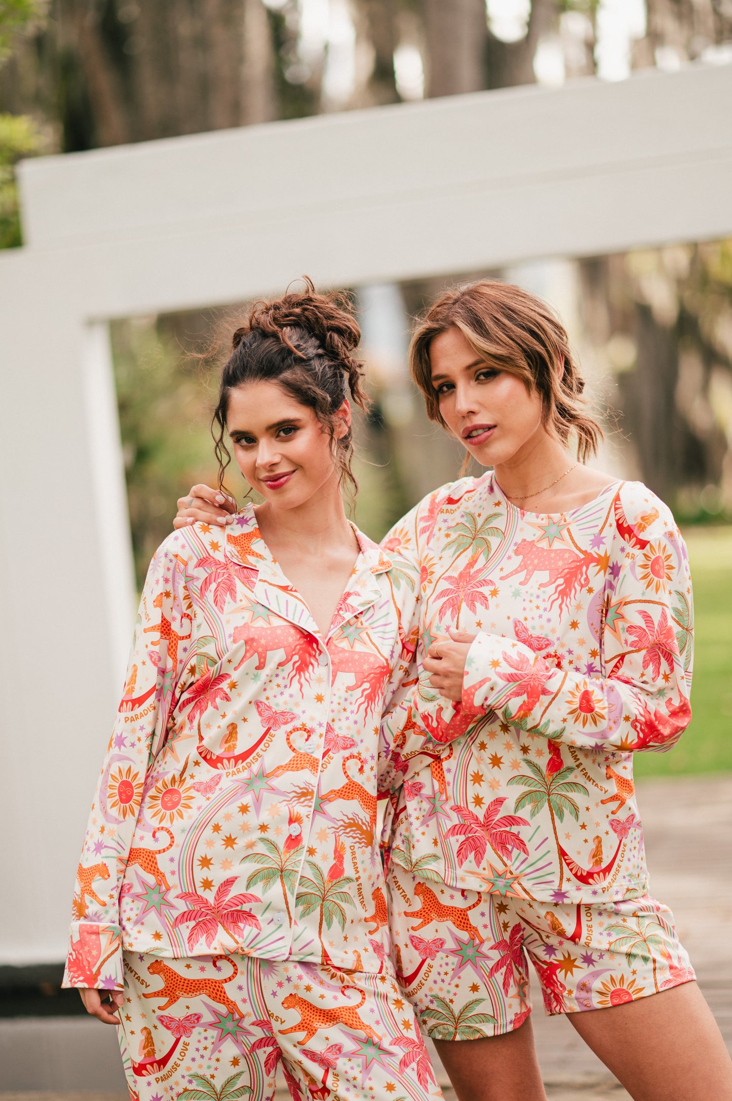 Paradise White | Camisa Manga Larga y Pantalón Pijama Mujer Elegante Bambula