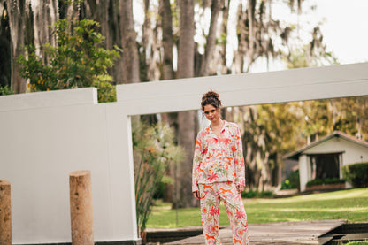 Paradise White | Camisa Manga Larga y Pantalón Pijama Mujer Elegante Bambula