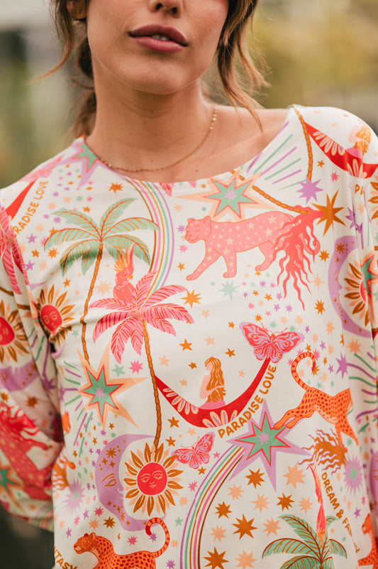 Paradise White Cuello Redondo Manga Larga y Short | Cómoda y Elegante