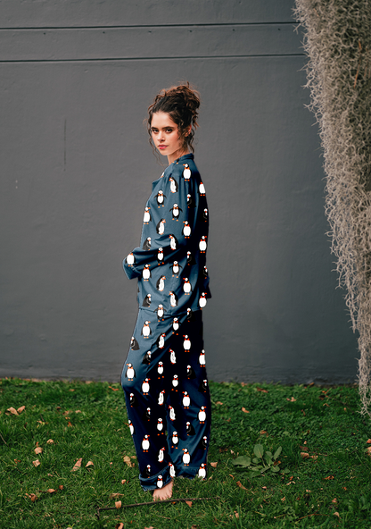 Pinguinos Azul Oscuro - Camisa Manga Larga y Pantalon