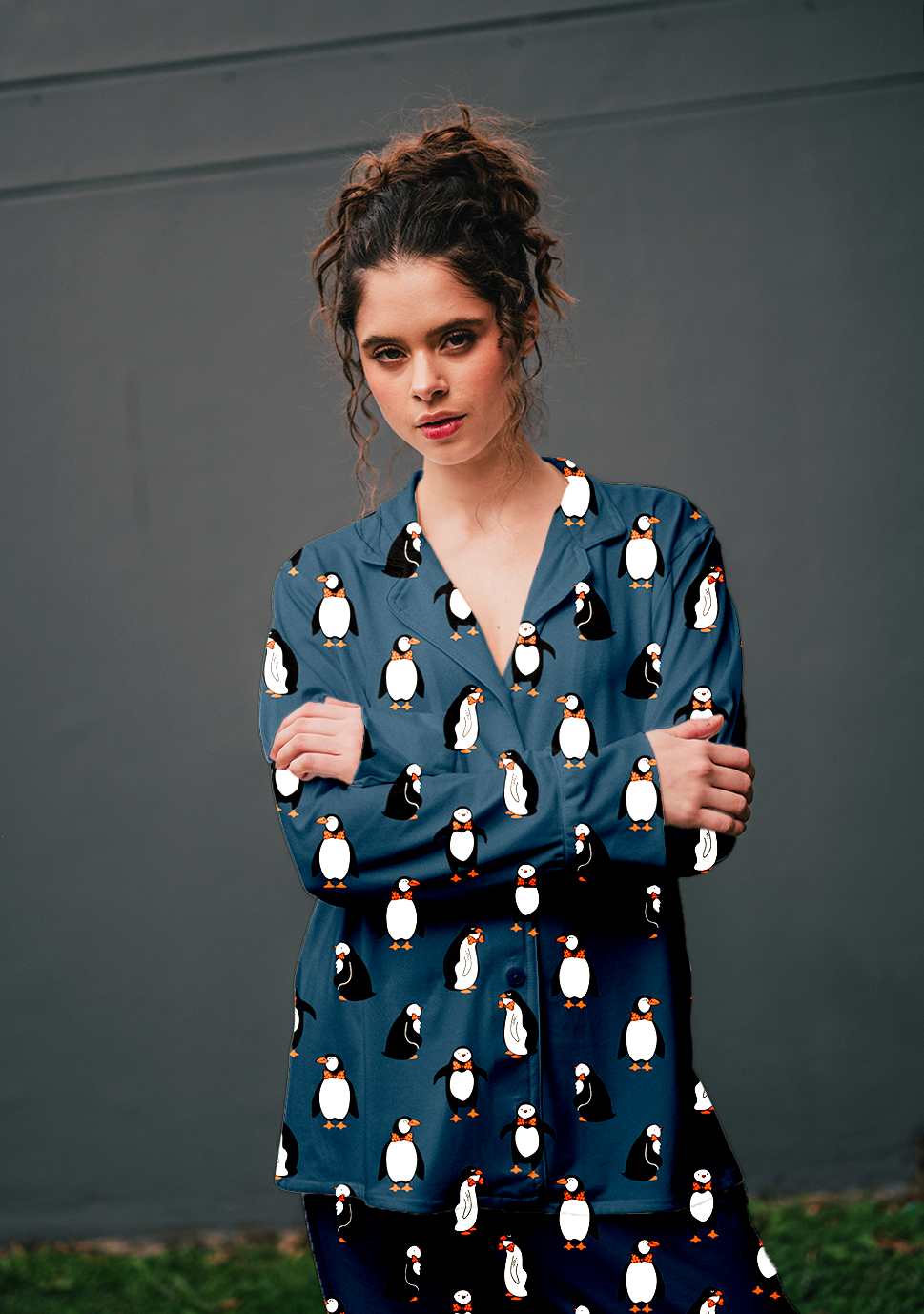 Pinguinos Azul Oscuro - Camisa Manga Larga y Pantalon