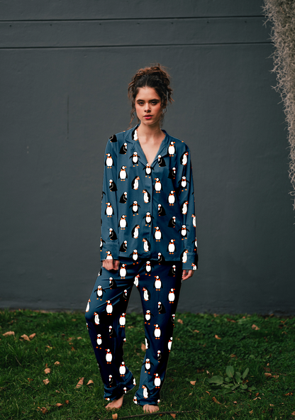 Pinguinos Azul Oscuro - Camisa Manga Larga y Pantalon