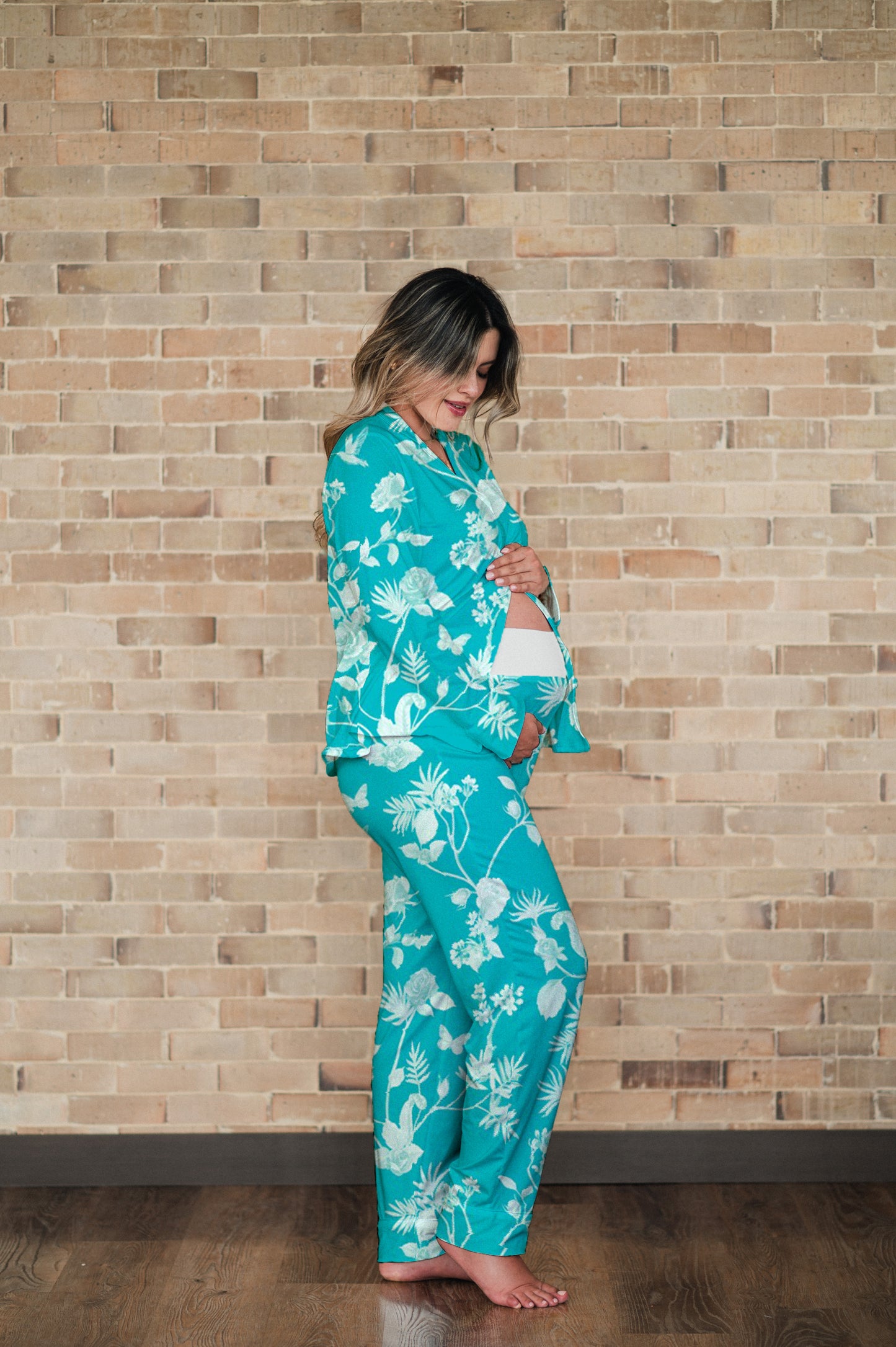 Rosal Turqueza - Camisa Manga Larga y Pantalon Maternidad