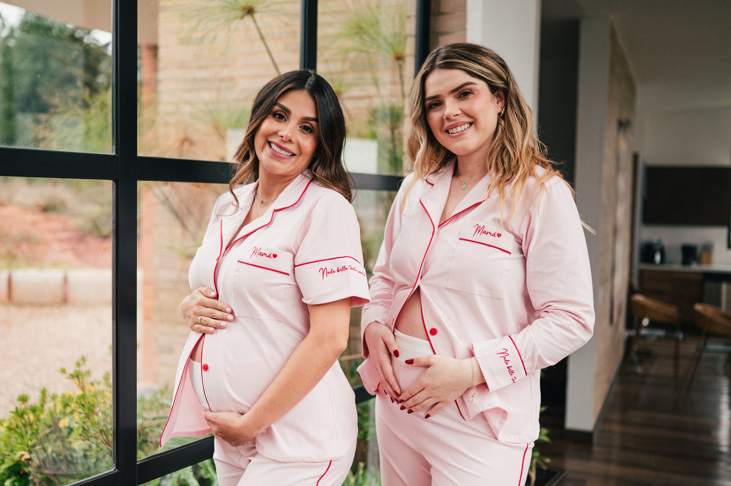 Rosado Algodón 3 Bordados - Camisa Manga Corta y Short Maternidad