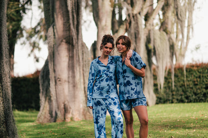 Rosal Celeste | Camisa Manga Larga y Pantalón Pijama Mujer Elegante Bambula