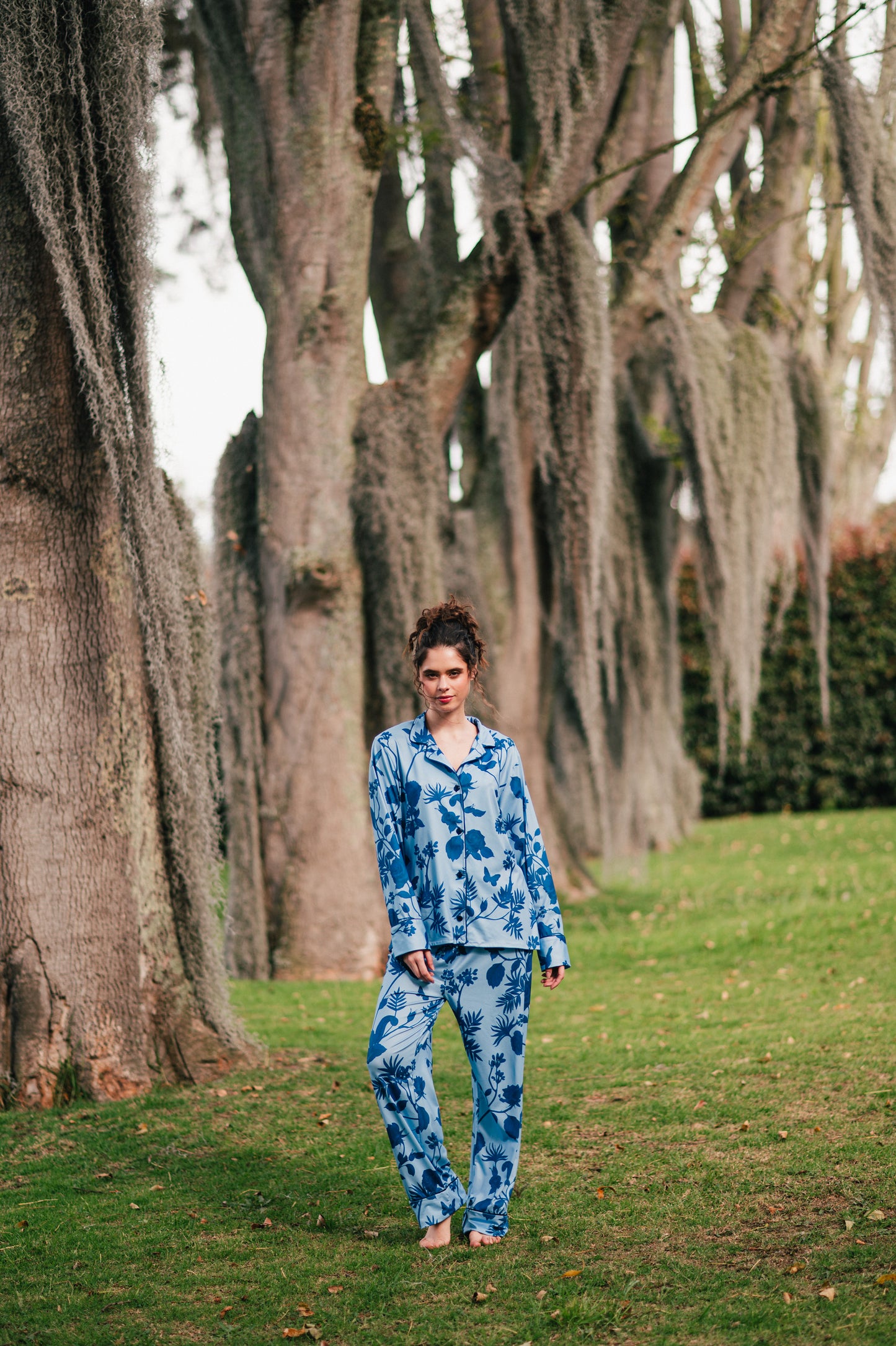 Rosal Celeste | Camisa Manga Larga y Pantalón Pijama Mujer Elegante Bambula