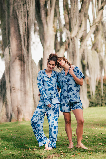 Rosal Celeste | Camisa Manga Corta y Short Pijama Mujer Elegante Bambula