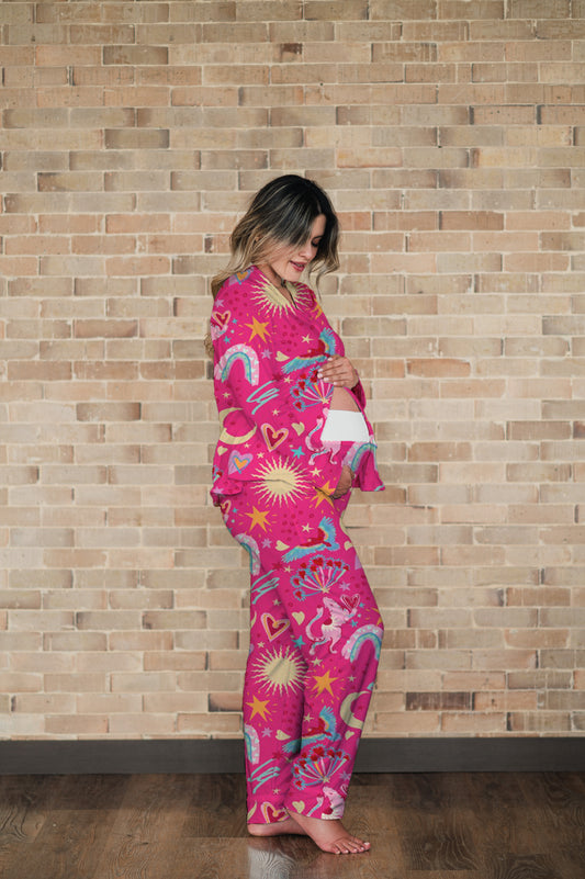 Suspiro de Amor Fucsia - Camisa Manga Larga y Pantalon Maternidad