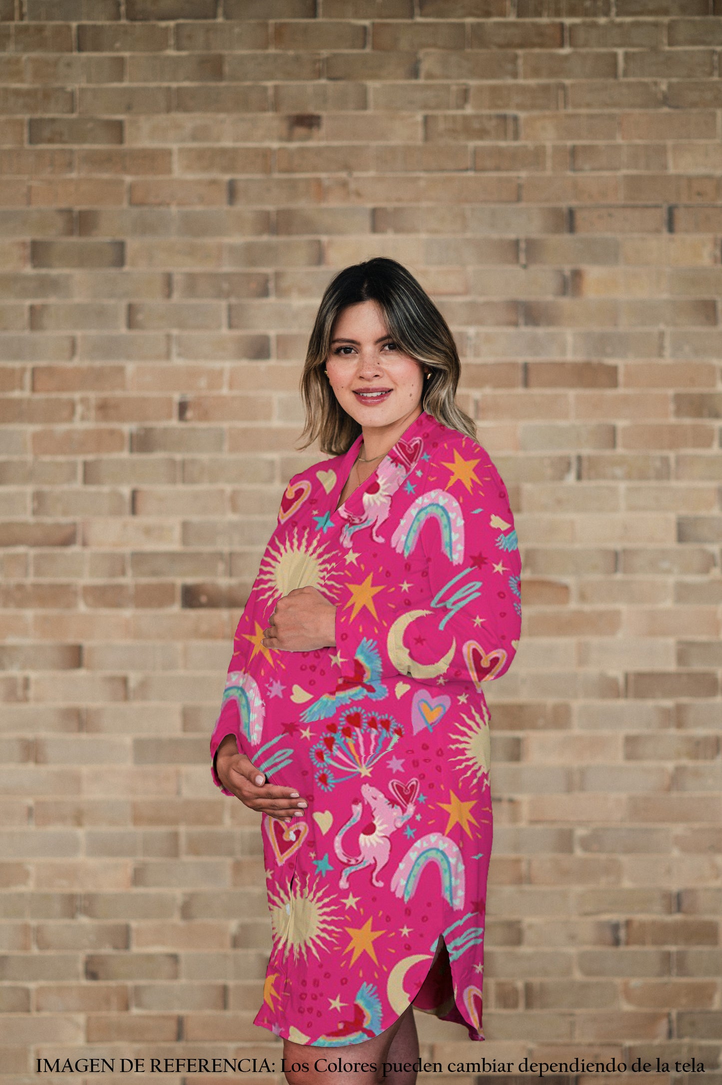 Suspiro de Amor Fucsia - Camison Manga Larga De Maternidad