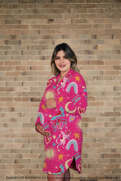 Suspiro de Amor Fucsia - Camison Manga Larga De Maternidad