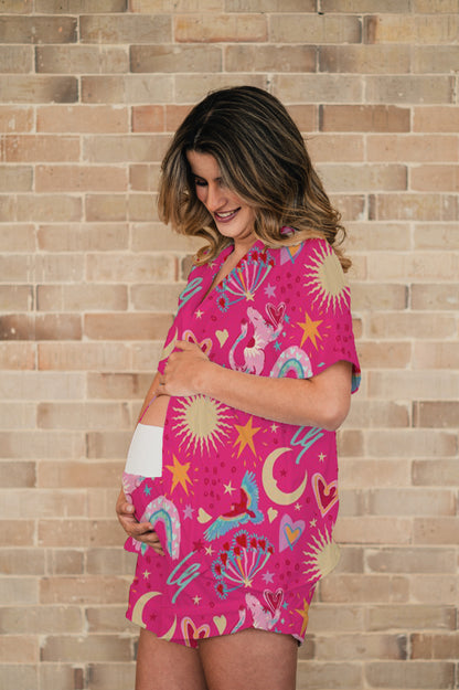 Suspiro de Amor Fucsia - Camisa Manga Corta y Short Maternidad