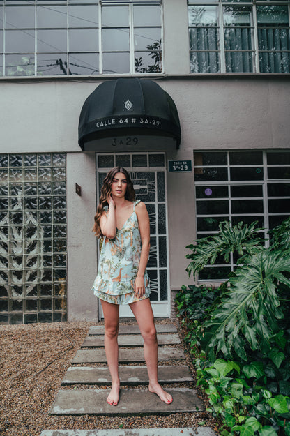 Selva Hindu Azul - Blusa de Arandelas y Short