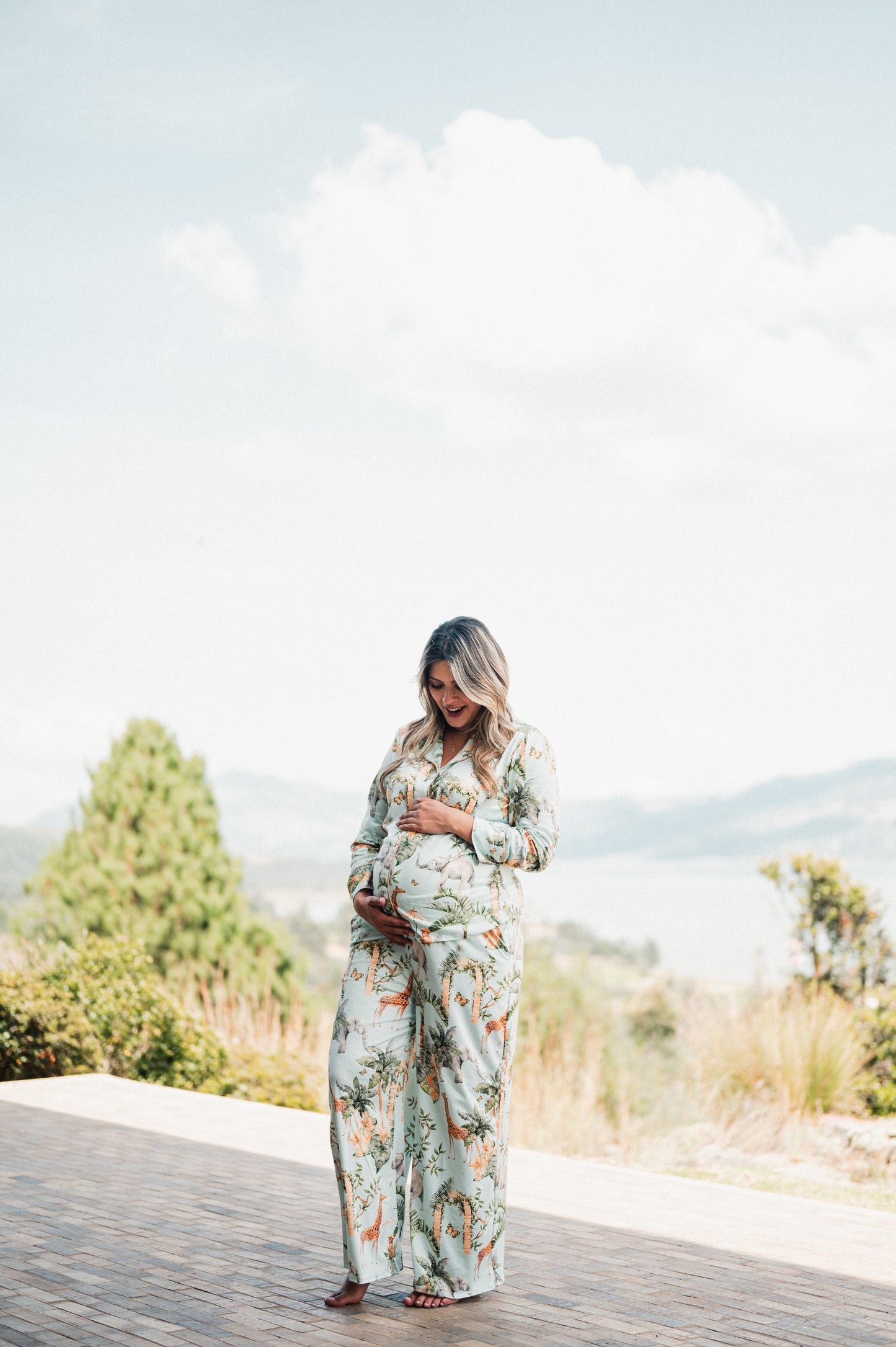 Selva Hindu Azul - Camisa Manga Larga Y Pantalon Ancho Maternidad