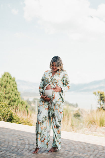 Selva Hindu Azul - Camisa Manga Larga Y Pantalon Ancho Maternidad