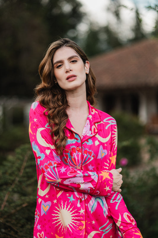 Suspiro de Amor Fucsia - Camisa Manga Larga y Pantalon