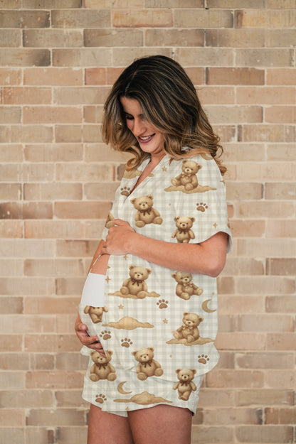 Teddy Beige - Camisa Manga Corta y Short Maternidad