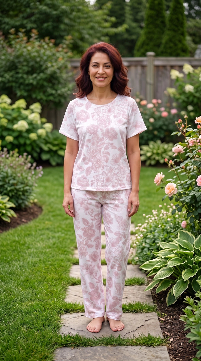 Lirios Rosa - Cuello redondo manga corta + pantalon