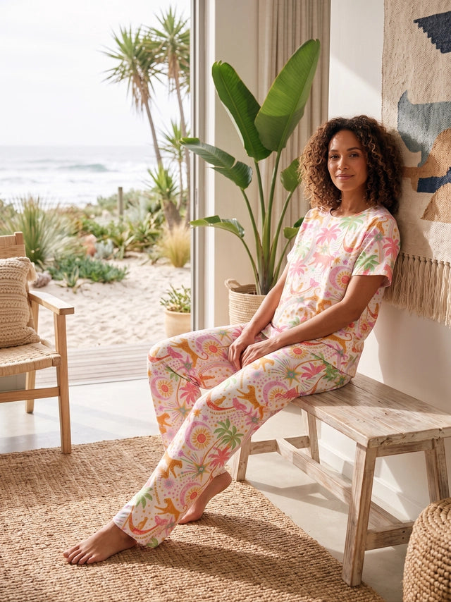 Paradise White - Cuello redondo manga corta + pantalon