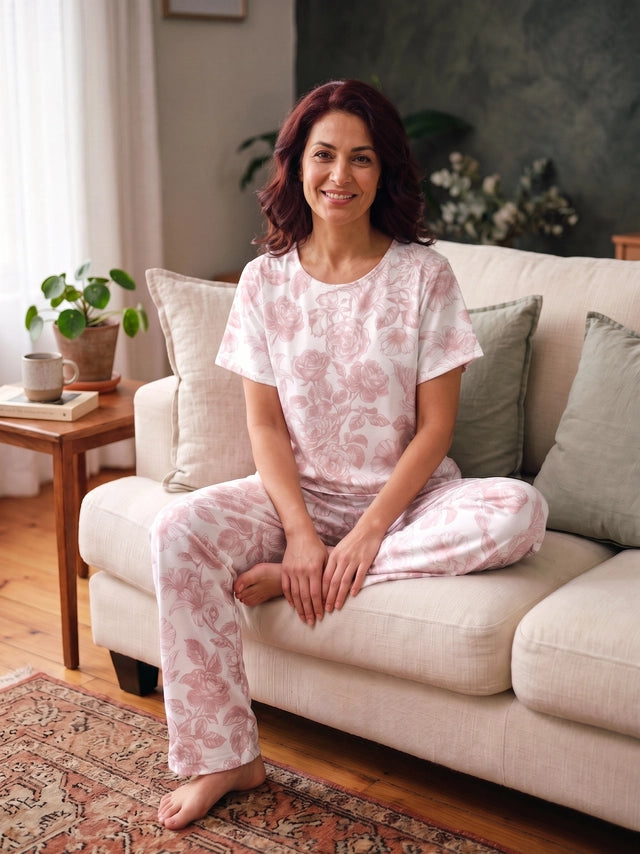 Lirios Rosa - Cuello redondo manga corta + pantalon