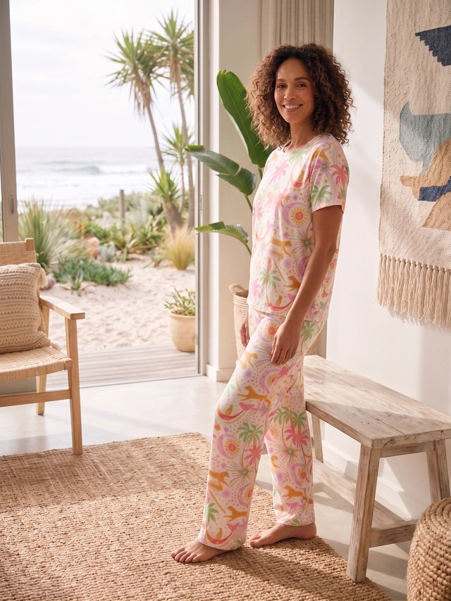 Paradise White - Cuello redondo manga corta + pantalon