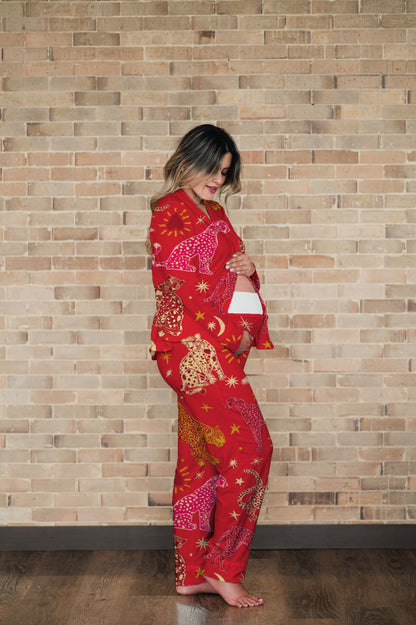 Fantasia Felina en Rojo - Camisa Manga Larga y Pantalon Maternidad