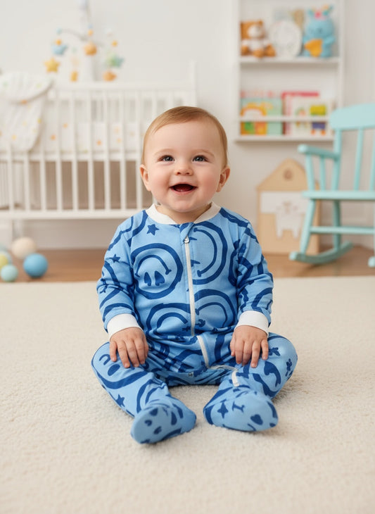 Happy Face Sky Blue - Enterizo Bebe READY TO SHIP