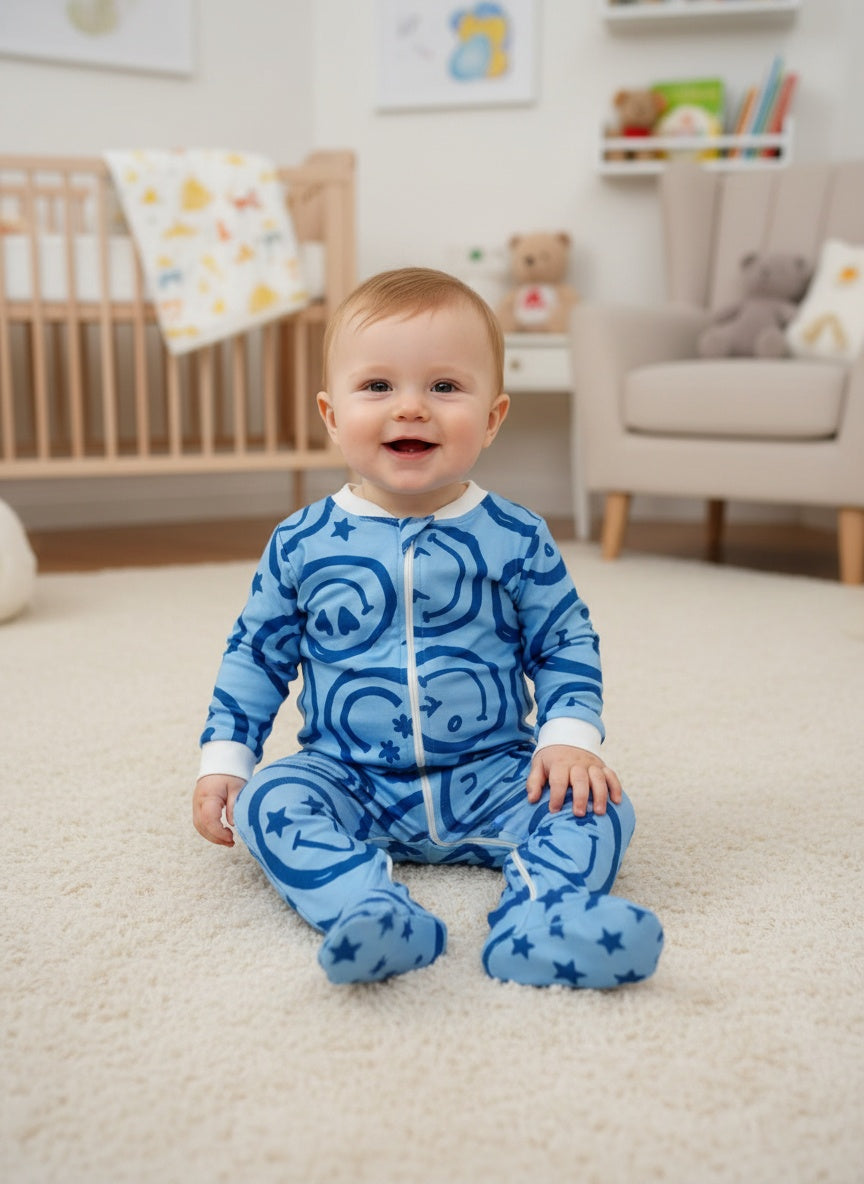 Happy Face Sky Blue - Enterizo Bebe READY TO SHIP