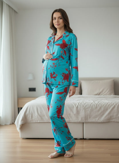 Floral Turqueza - Camisa + Pantalon Maternidad READY TO SHIP