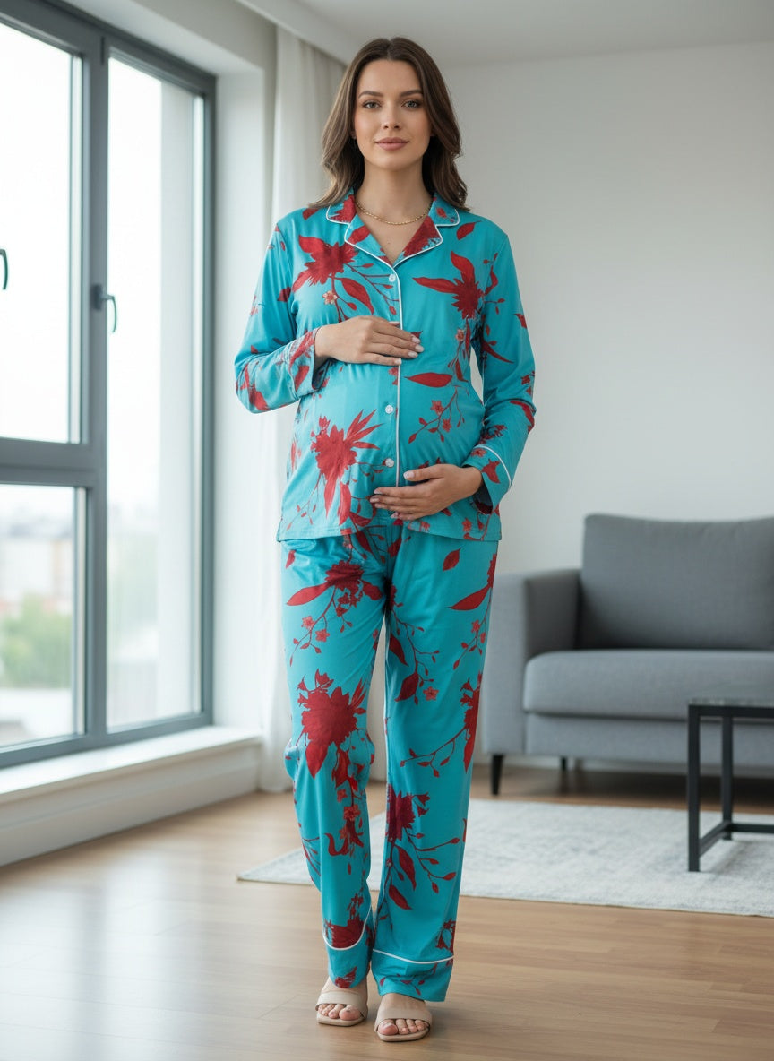 Floral Turqueza - Camisa + Pantalon Maternidad READY TO SHIP