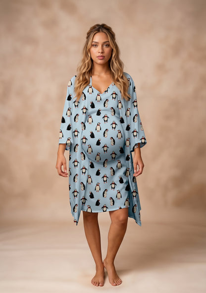Pinguinos Celeste - Bata Lactancia y Kimono READY TO SHIP