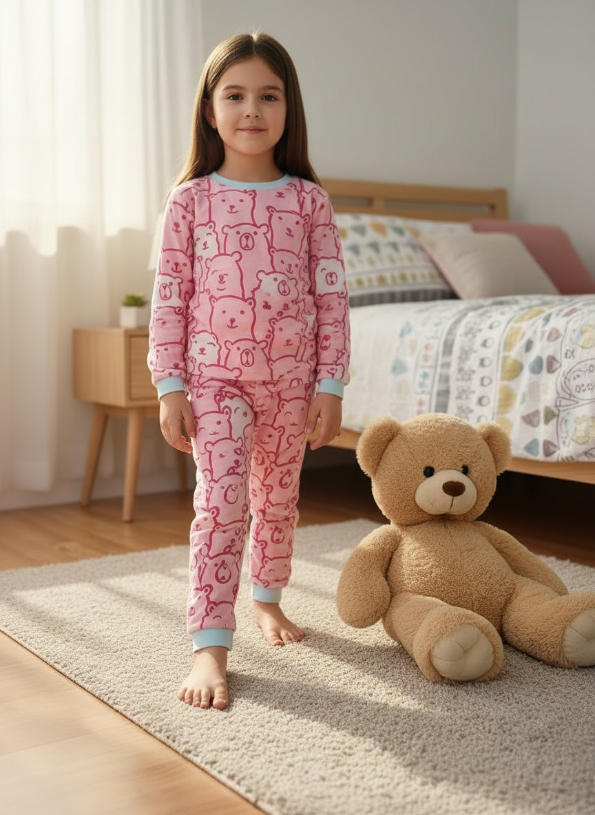 Pink Bear - Niña: Cuello Redondo + Pantalon READY TO SHIP
