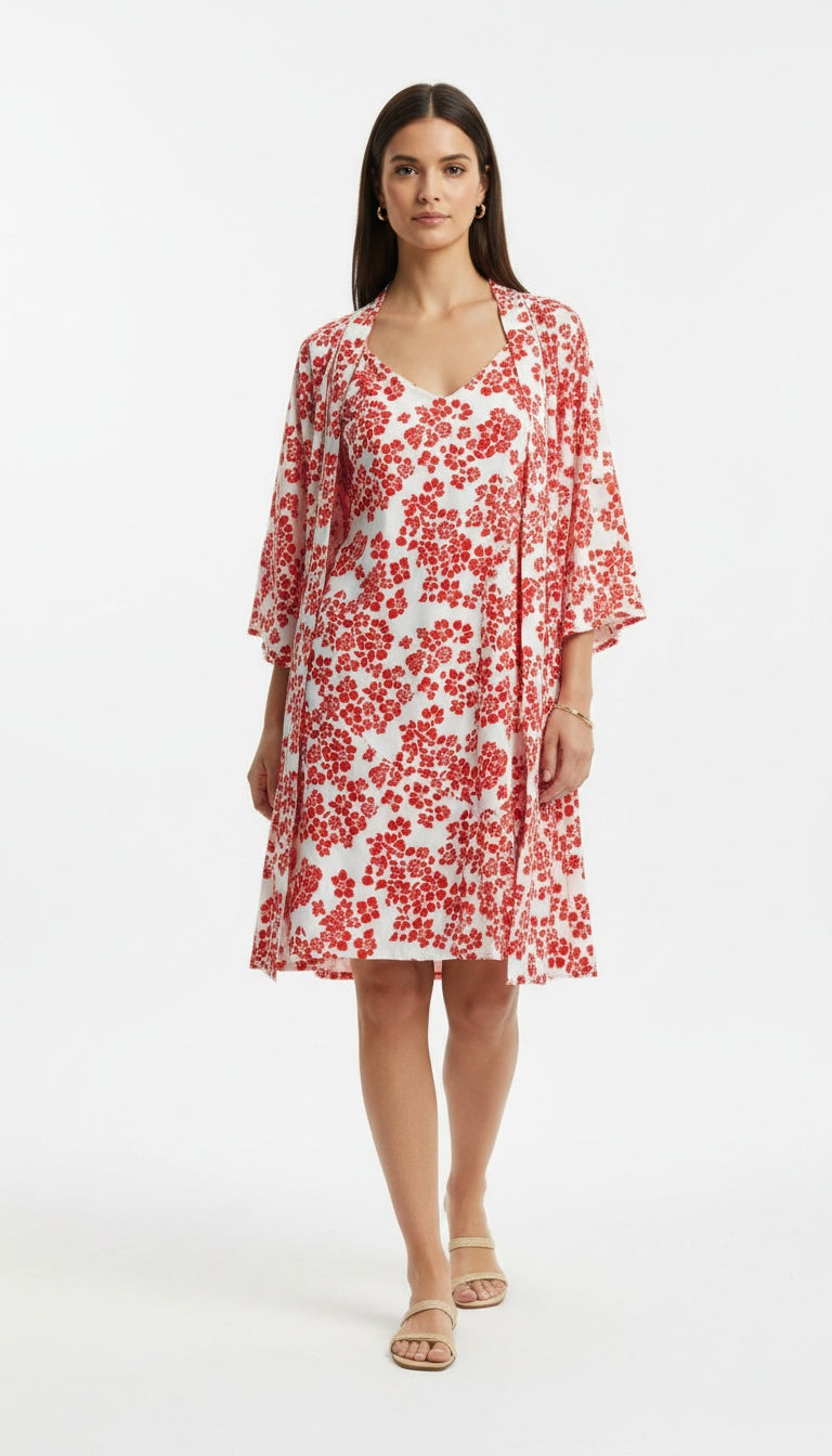 Petalos Carmesi - Bata y Kimono READY TO SHIP