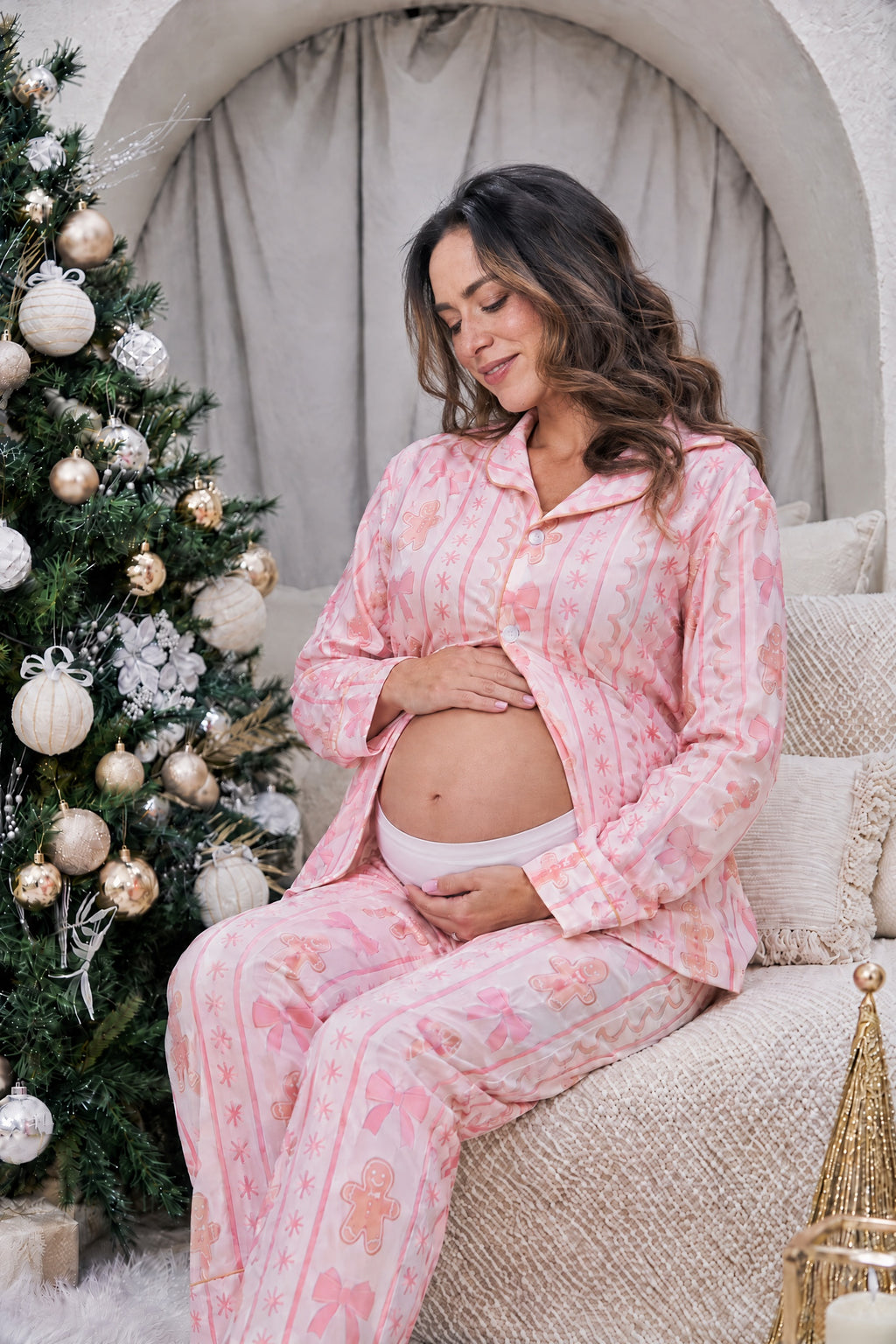 Navidad Rosa - MATERNIDAD: Camisa Manga Larga y Pantalon Maternidad