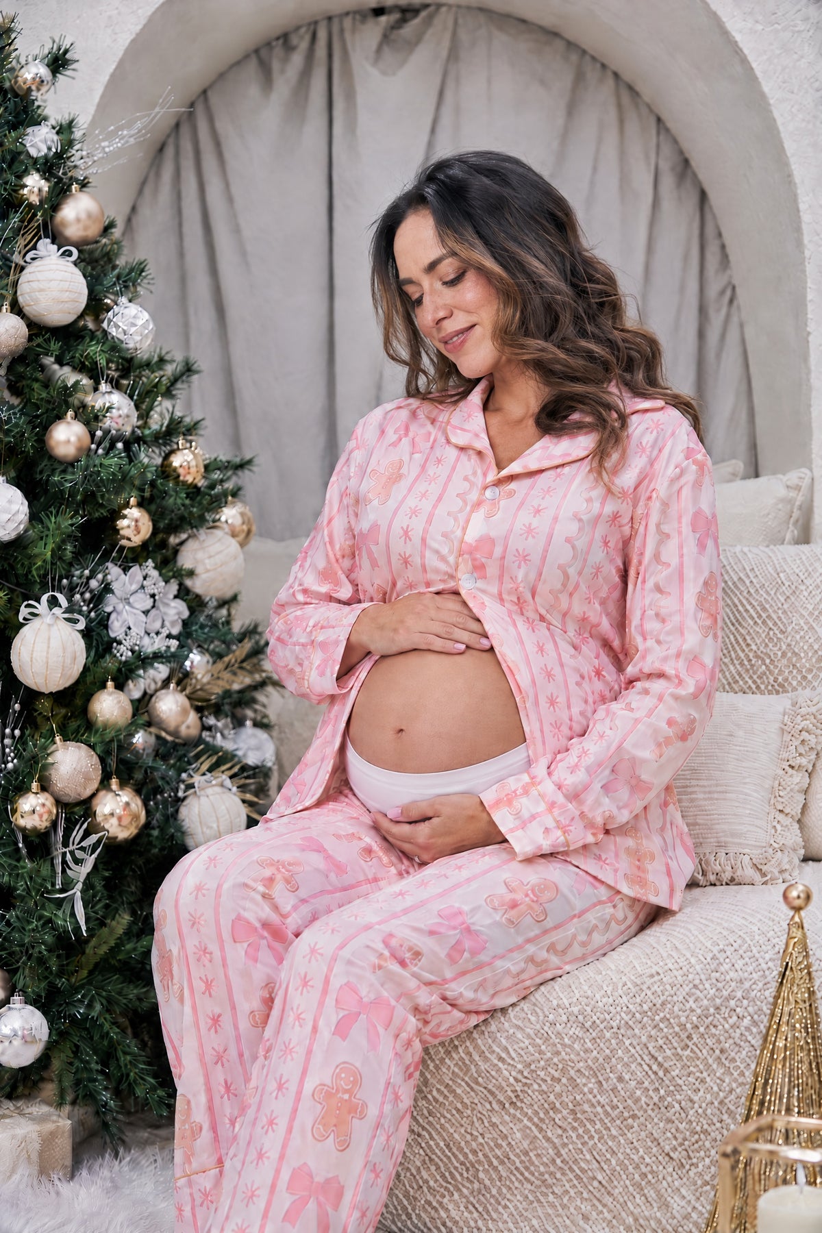 Navidad Rosa - MATERNIDAD: Camisa Manga Larga y Pantalon Maternidad