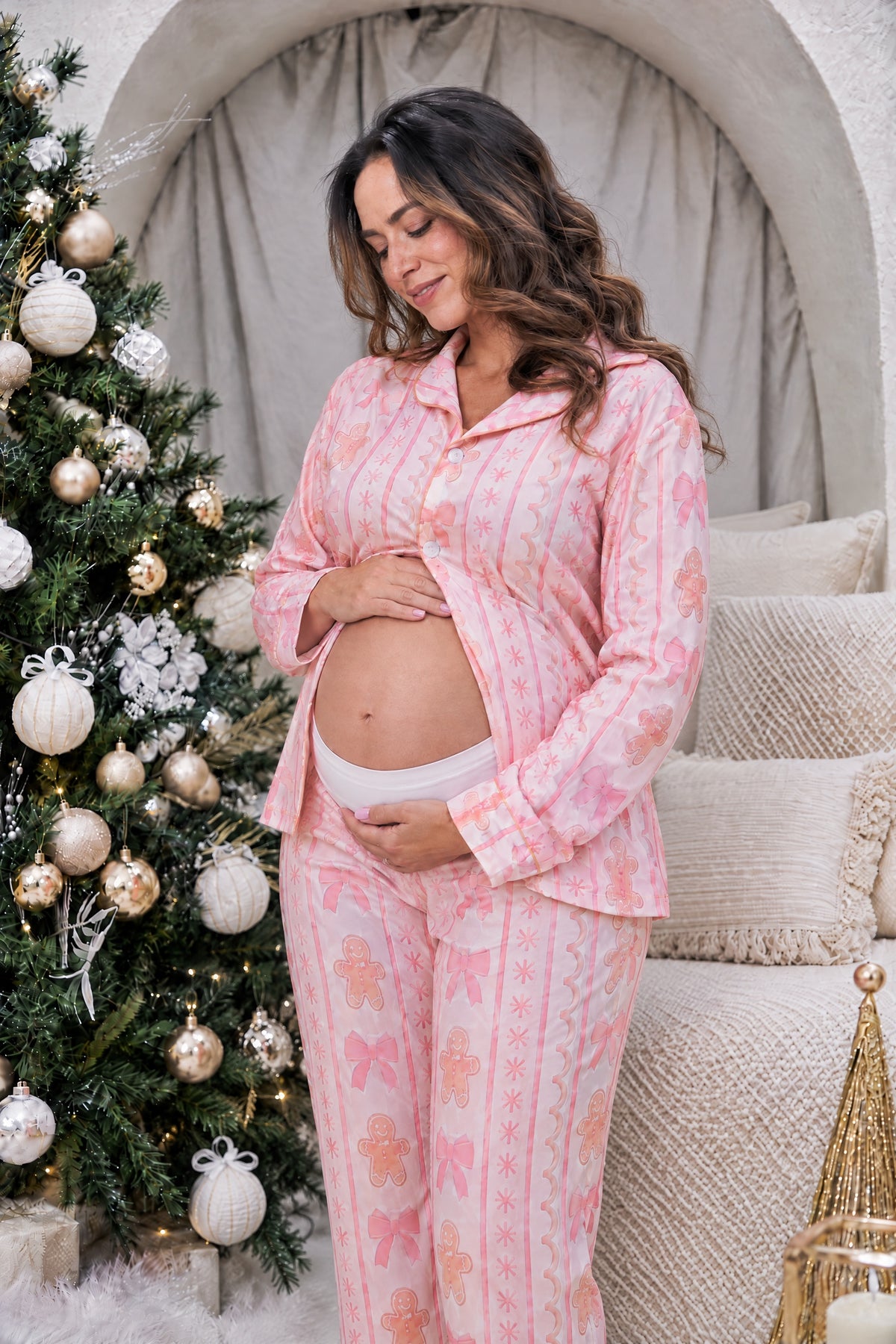 Navidad Rosa - MATERNIDAD: Camisa Manga Larga y Pantalon Maternidad