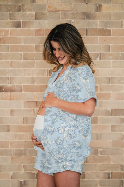 Lirios Celeste - Camisa Manga Corta y Short Maternidad
