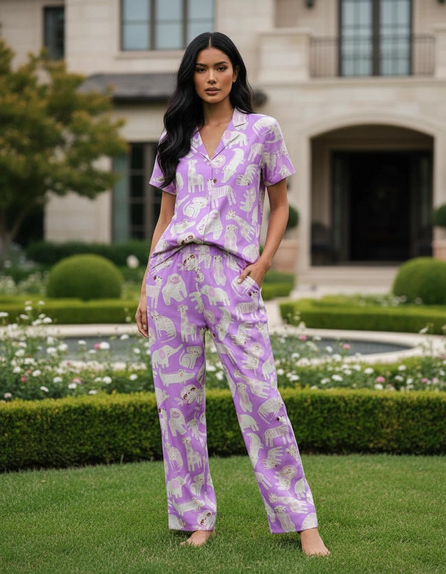 Jungle Animals Lilac - Manga corta + Pantalon
