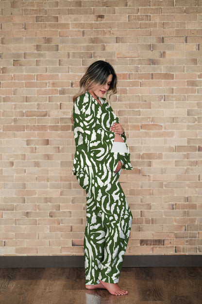 Trazos en Verde - Camisa Manga Larga y Pantalon Maternidad